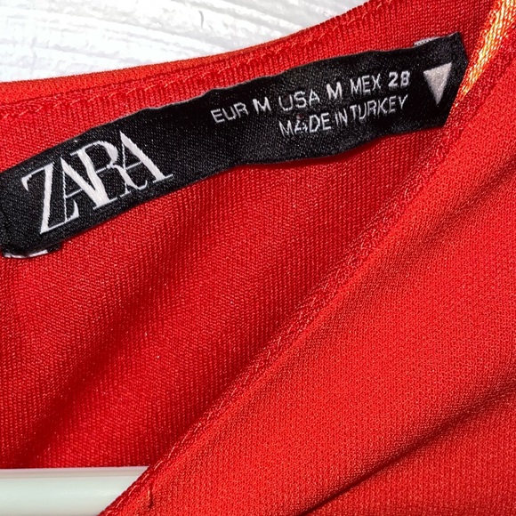 NWT Women’s Medium Zara Red/Orange Ruched Dress - Picture 2 of 4